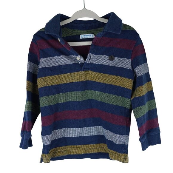 Mayoral Baby‎ Boys Striped Long Sleeve Polo Shirt 24M Cotton Multicolor - Picture 1 of 5